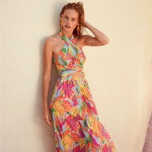 Lulus tropical breezes multi tropical halter maxi dress